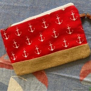 Red Anchor Nautical Wristlet Clutch Embroidered Name Tara NEW